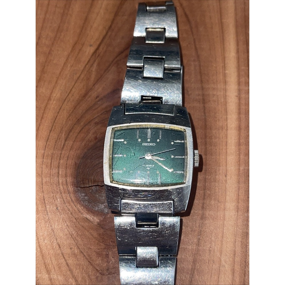 Vintage Seiko Watch 201144, Green Face, SS, Japan Movement, 1970's 17 Jewels